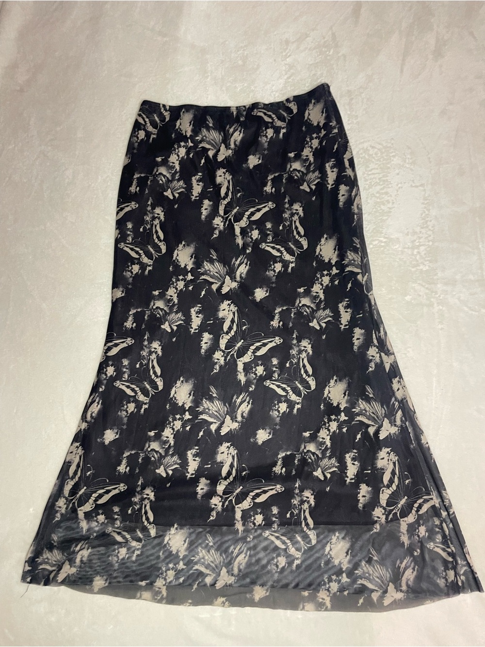 Black and Cream Butterfly Midi Skirt